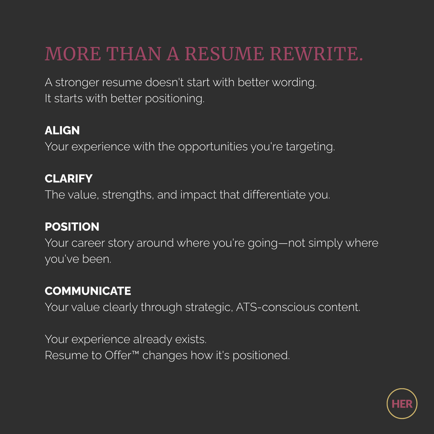 Resume to Offer™ 1:1 Advisory | Strategic Resume Development